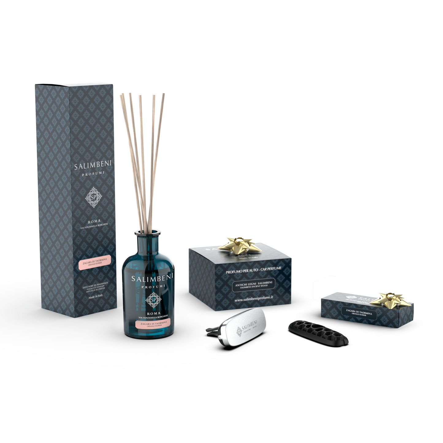 Diffuseur à Bâtonnets 100 ml (FRAGRANCE DE VOTRE CHOIX) + Diffuseur pour Voiture Chrome Bois Anciens Salimbeni en ESSAI GRATUIT + 1 recharge pour voiture (MÊME PARFUM QUE LE DIFFUSEUR) en ESSAI GRATUIT