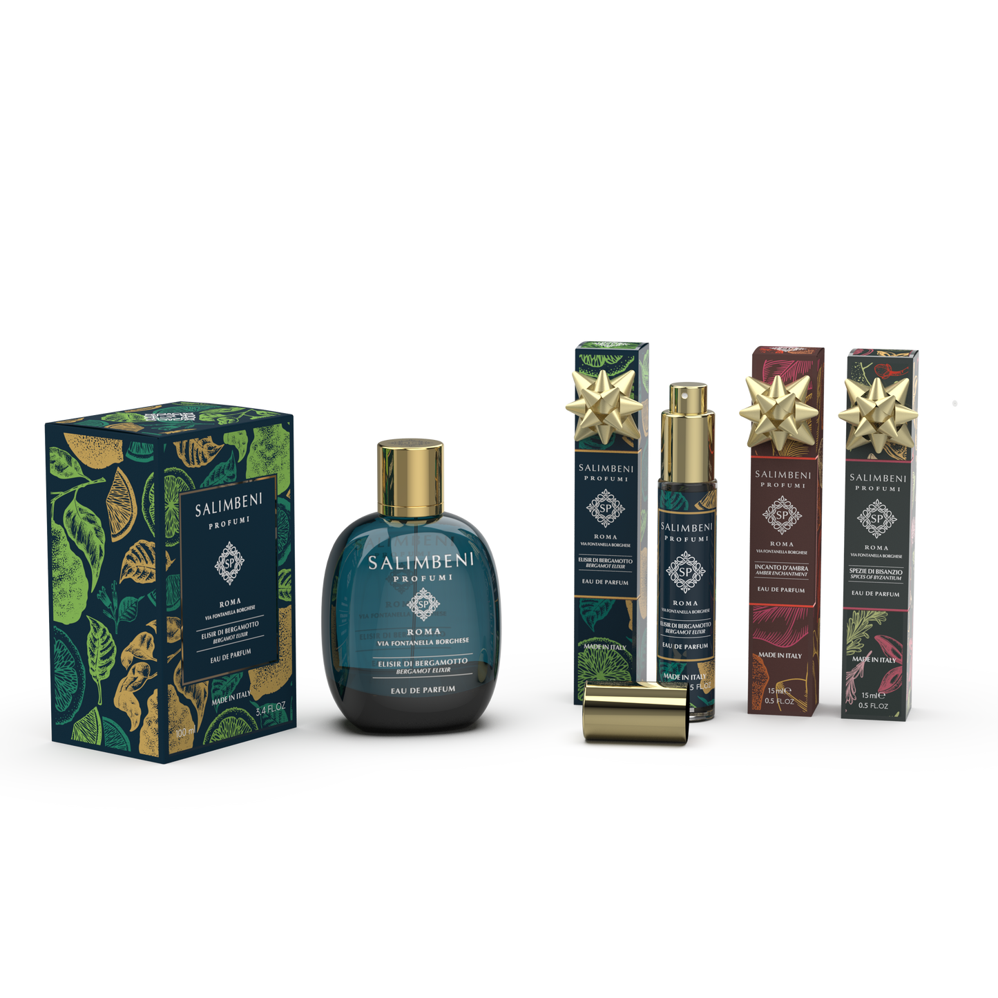 Eau de Parfum 100 ml Élixir de Bergamote + Trois Eaux de Parfum au Format de Voyage (Élixir de Bergamote 15 ml + Magie d'Ambre 15 ml + Épices Byzantines 15 ml) en ESSAI GRATUIT