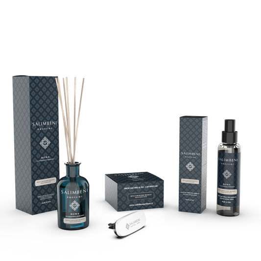 Zijde en Witte Muskus 250ml + Autoparfum Mat Wit Zijde en Witte Muskus + Huisparfum Spray 150ml Zijde en Witte Muskus