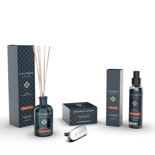Salimbeni Antiek Hout 250ml + Autoparfum Mat Wit Salimbeni Antiek Hout + Huisparfum Spray 150ml Salimbeni Antiek Hout
