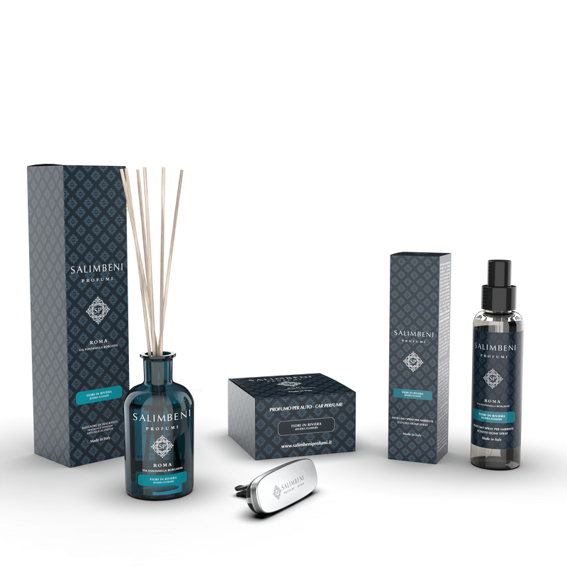 Bloemenrivièra 250ml + Autoparfum Chroom Bloemenrivièra + Huisparfum Spray 150ml Bloemenrivièra