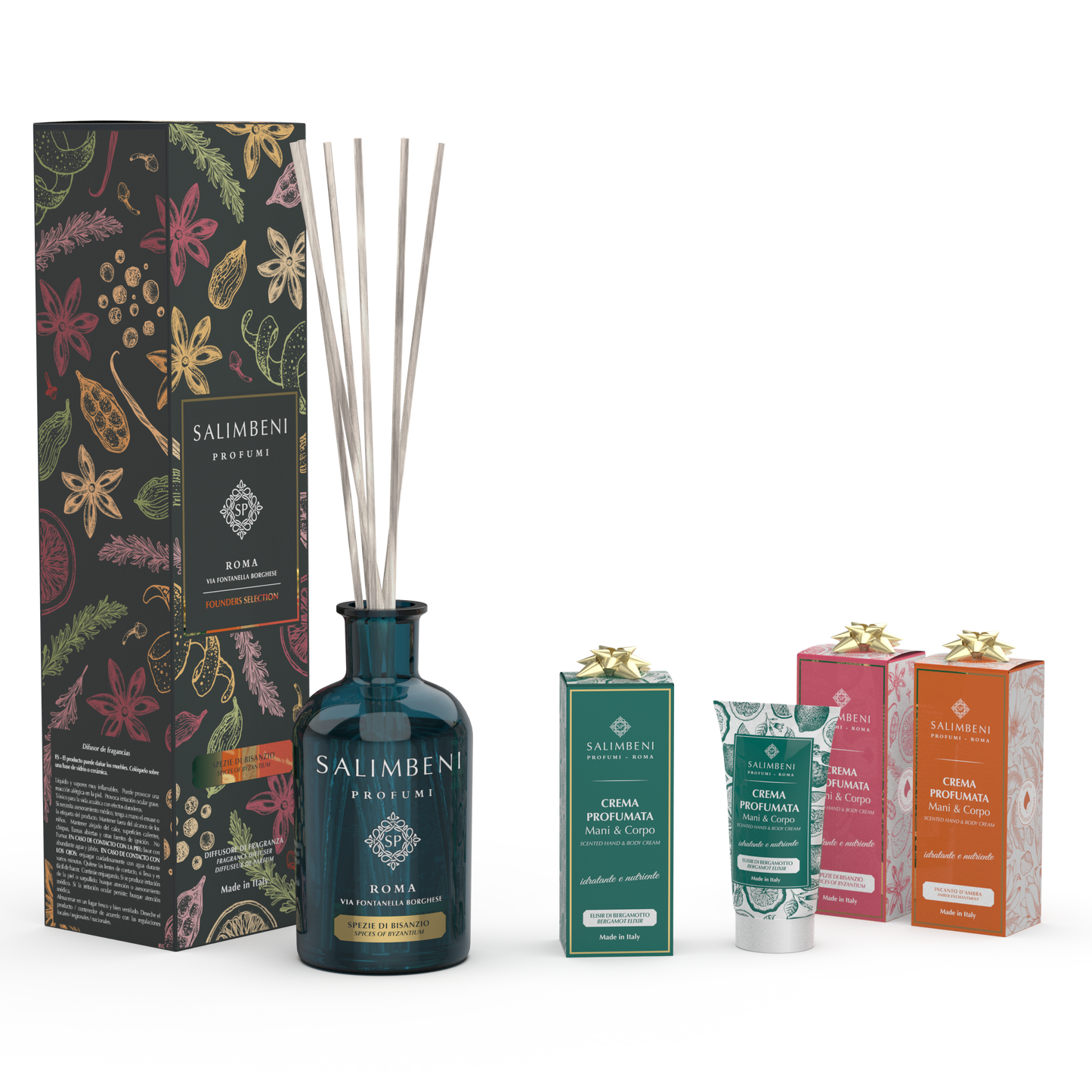 Diffuseur à Bâtonnets 250 ml de votre choix + 3 Crèmes Parfumées 50ml en ESSAI GRATUIT ( Élixir de Bergamote 50 ml + Magie d'Ambre 50 ml + Épices Byzantines 50 ml )