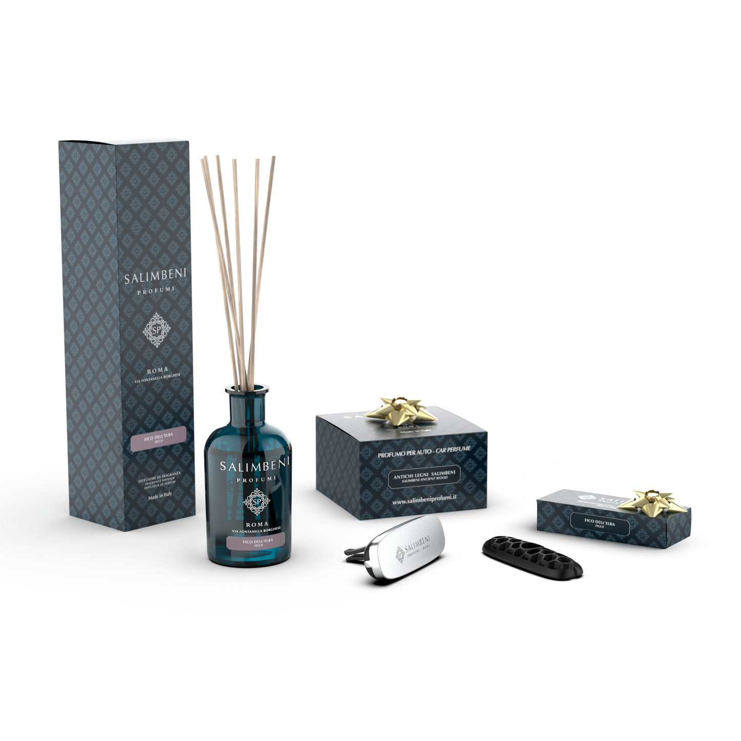 Diffuseur à Bâtonnets 100 ml (FRAGRANCE DE VOTRE CHOIX) +  Diffuseur pour Voiture Chrome Bois Anciens Salimbeni en ESSAI GRATUIT + 1 recharge pour voiture (MÊME PARFUM QUE LE DIFFUSEUR) en ESSAI GRATUIT