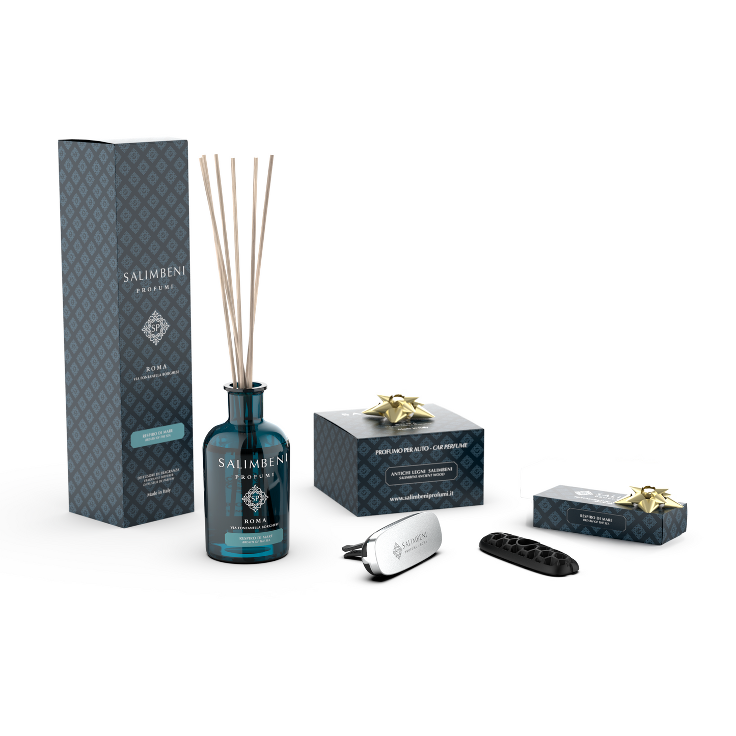 Diffuseur à Bâtonnets 100 ml (FRAGRANCE DE VOTRE CHOIX) +  Diffuseur pour Voiture Chrome Bois Anciens Salimbeni en ESSAI GRATUIT + 1 recharge pour voiture (MÊME PARFUM QUE LE DIFFUSEUR) en ESSAI GRATUIT