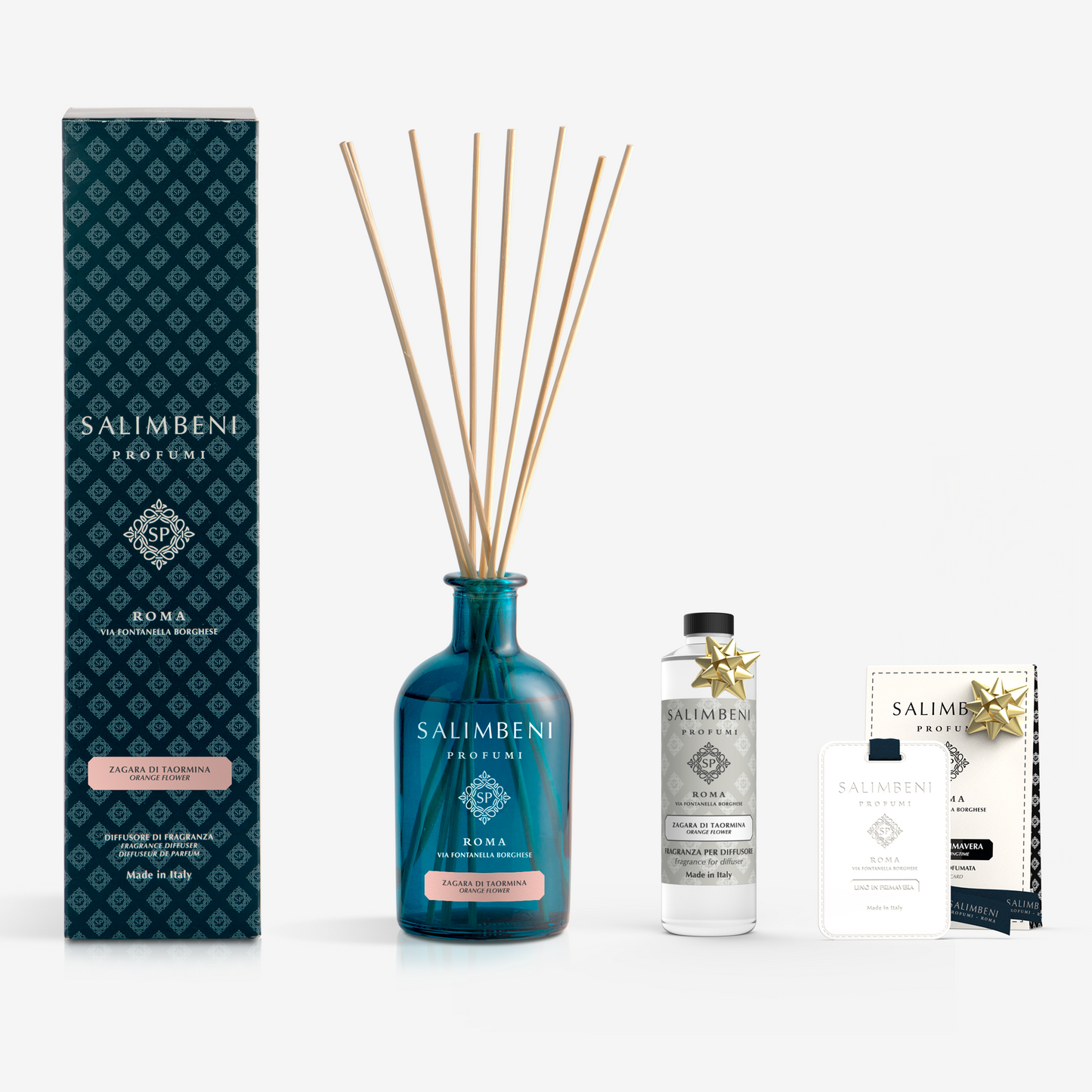 Diffuseur à Bâtonnets 250 ml DE VOTRE CHOIX + Recharge de 250ml du même parfum que le diffuseur + Cartes Parfumées pour les Armoires (lot de 3)