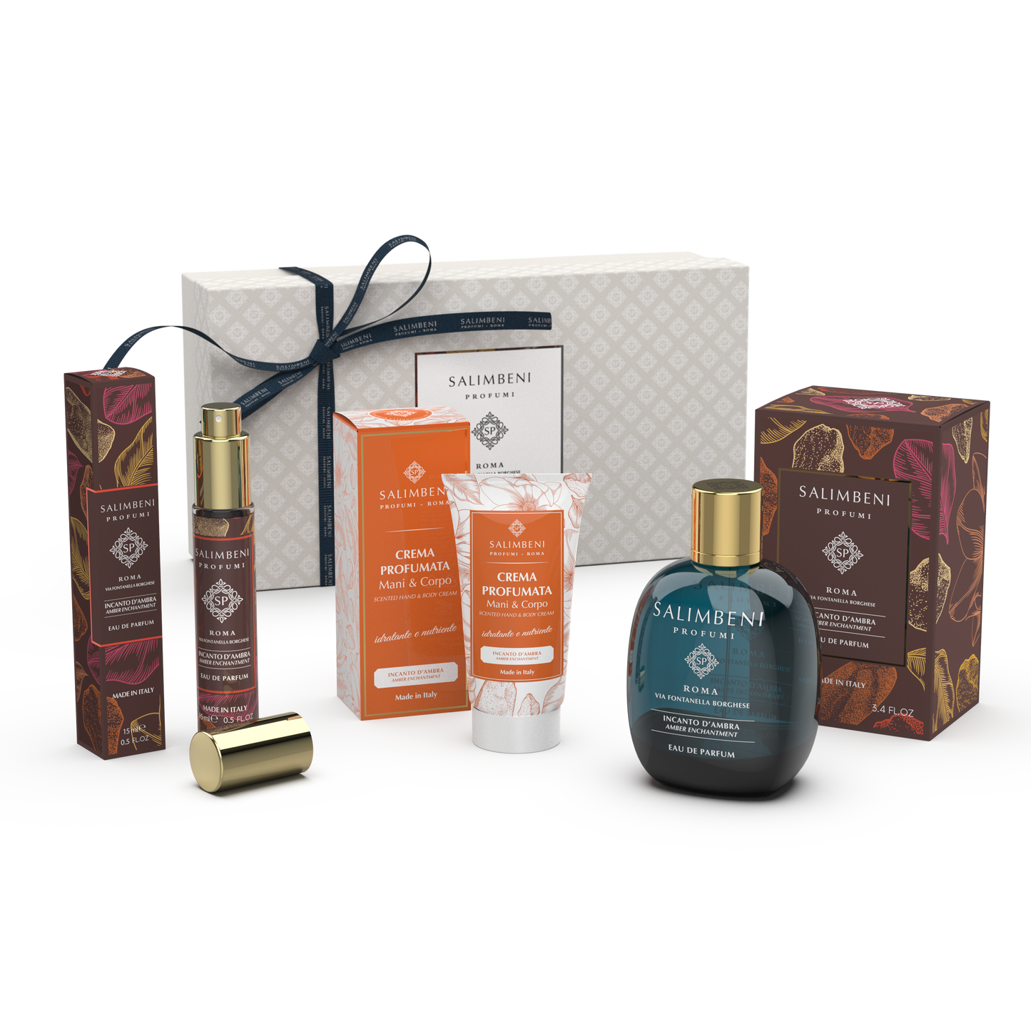 Cadeaupakket NAAR KEUZE (100 ml Eau de Parfum + 15 ml Reis Eau de Parfum + 50 ml Geparfumeerde Hand- en Lichaamscrème)