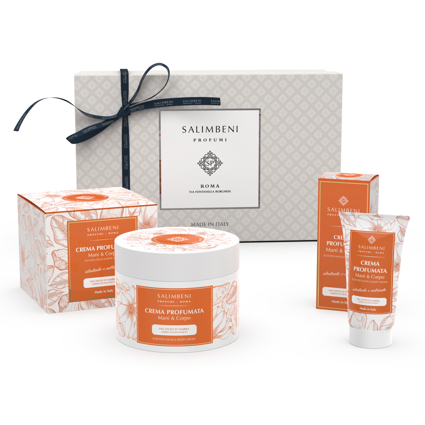 Cadeaupakket NAAR KEUZE (200ml geparfumeerde Hand- en Lichaamscréme + 50ml  geparfumeerde  Hand- en Lichaamscréme met dezelfde geur)