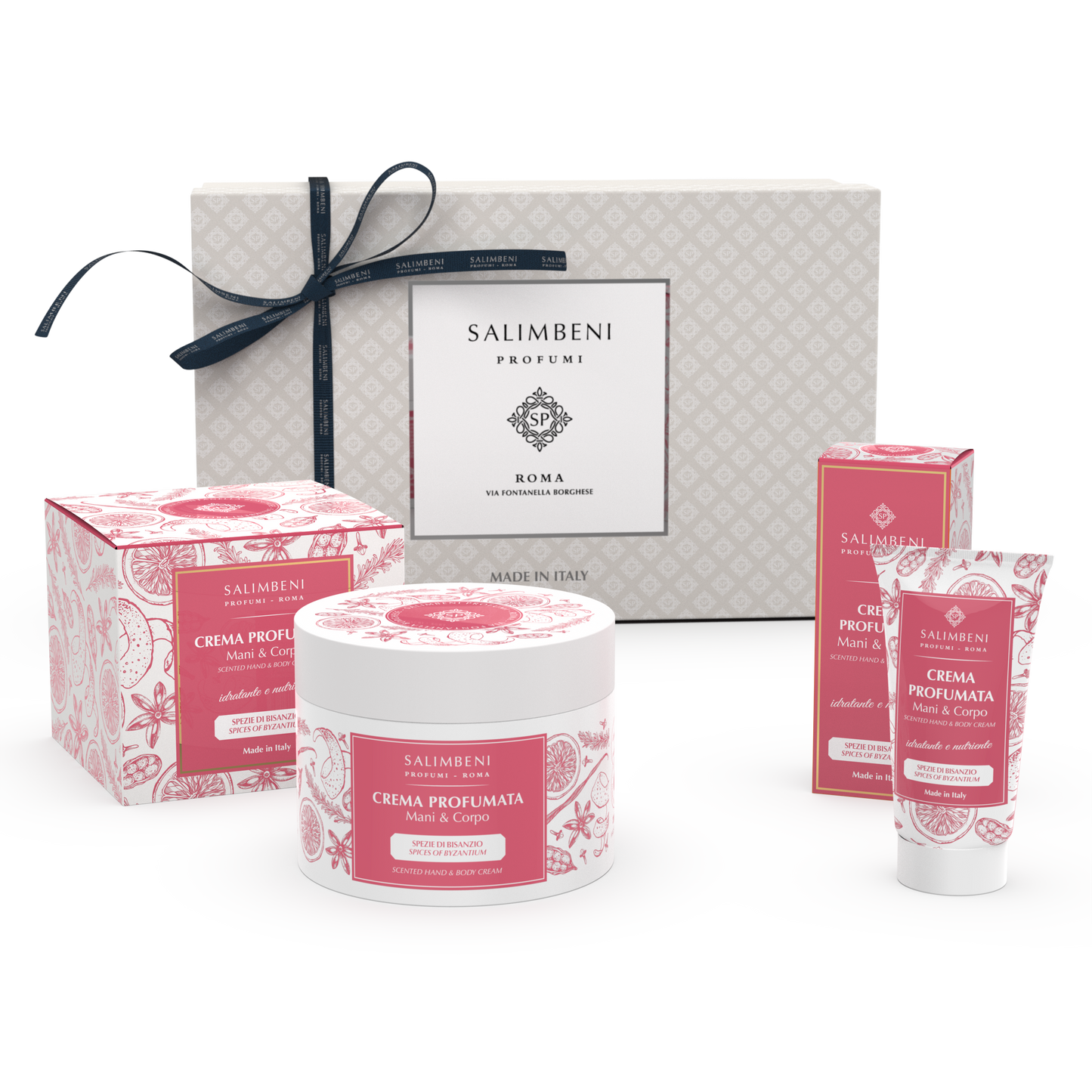 Cadeaupakket NAAR KEUZE (200ml geparfumeerde Hand- en Lichaamscréme + 50ml  geparfumeerde  Hand- en Lichaamscréme met dezelfde geur)