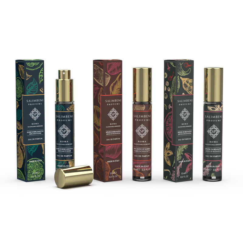 Kit de voyage 45 ml : 3 Eaux de Parfum au Format de Voyage (Élixir de Bergamote + Épices Byzantines + Magie d'Ambre)