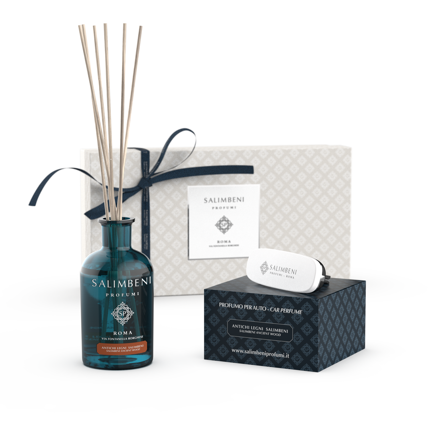 Premium Cadeaupakket  Salimbeni Antiek Hout (Salimbeni Antiek Hout 100 ml + Autoparfum  Salimbeni Antiek Hout ondersteuning door KEUZE + Cadeauverpakking)