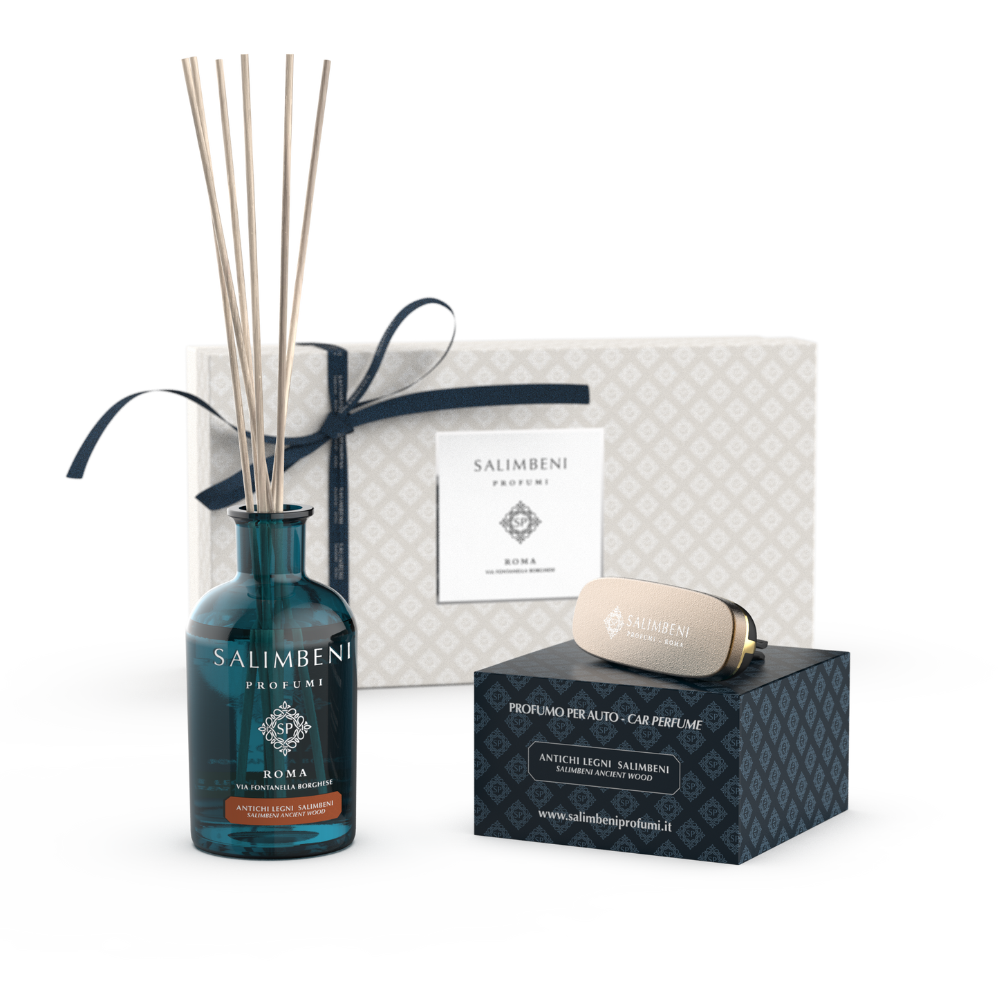 Premium Cadeaupakket  Salimbeni Antiek Hout (Salimbeni Antiek Hout 100 ml + Autoparfum  Salimbeni Antiek Hout ondersteuning door KEUZE + Cadeauverpakking)