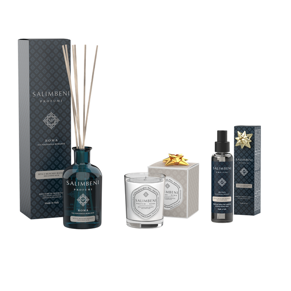 250ml Zijde en Witte Muskus + Zijde en Witte Muskus Geurkaars om GRATIS TE PROBEN + 150ml Huisparfum Spray Zijde en Witte Muskus om GRATIS TE PROBEN