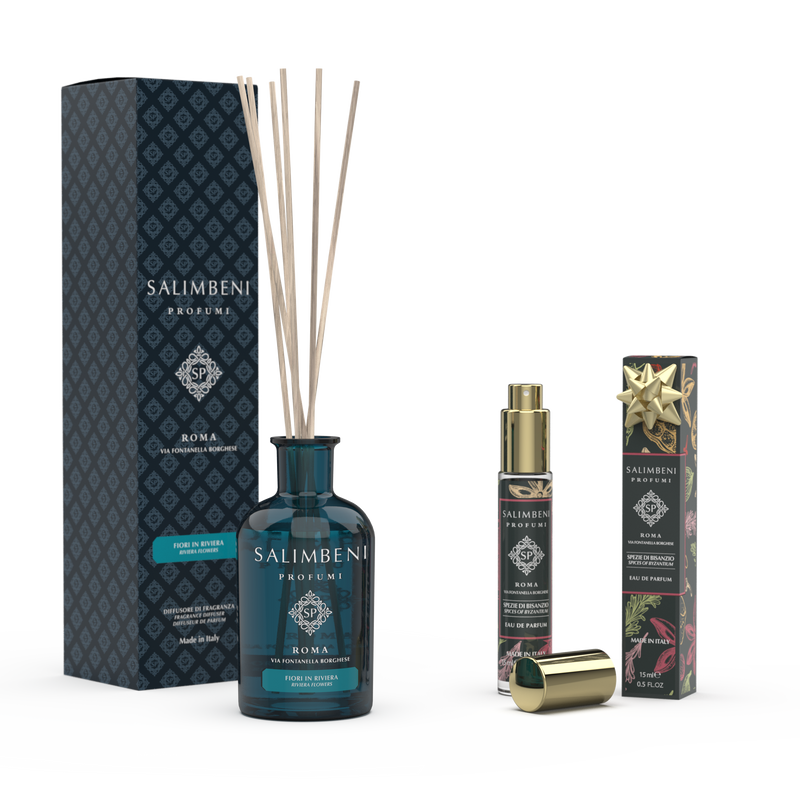 100 ml Bloemenrivièra Geurstokjes + Reisparfum: Eau de Parfum - Kruiden van Byzantion 15 ml