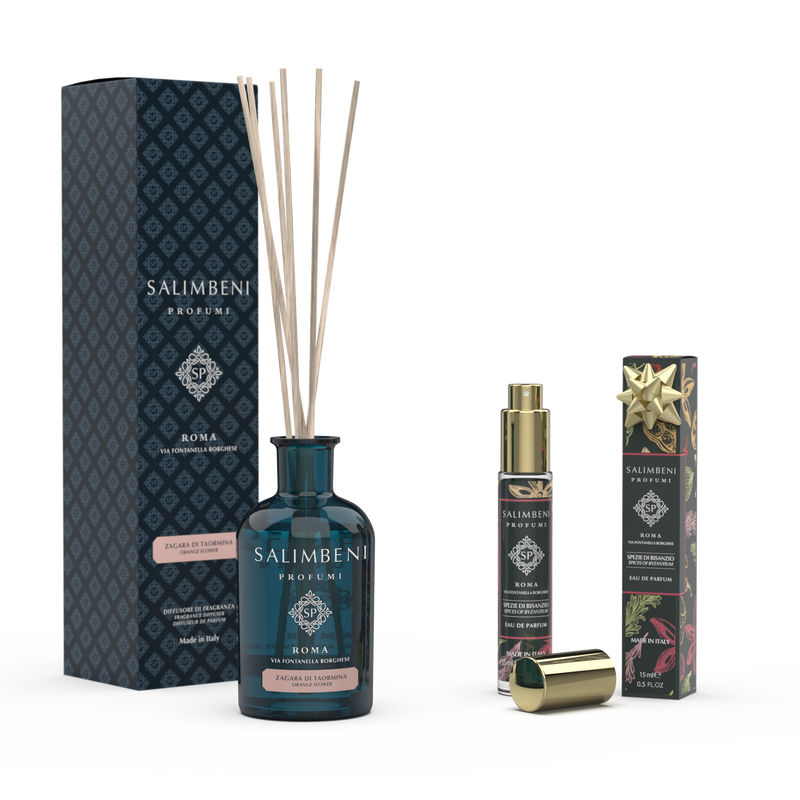 100 ml Taormina Oranjebloessem Geurstokjes + Reisparfum: Eau de Parfum - Kruiden van Byzantion 15 ml