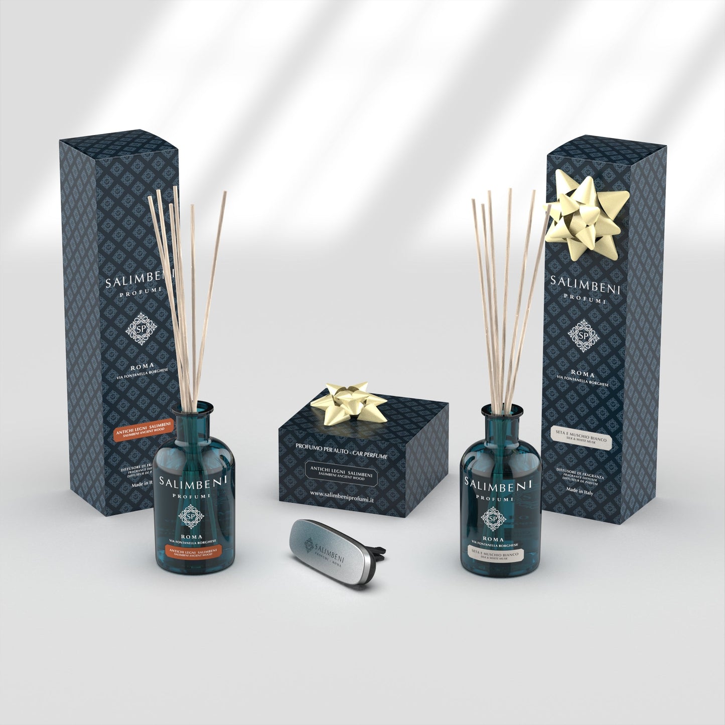 Bois Anciens Salimbeni 100 ml + Soie et Musc Blanc 100 ml en ESSAI GRATUIT + Diffuseur de Parfum pour voiture blanc mat Bois Anciens Salimbeni en ESSAI GRATUIT