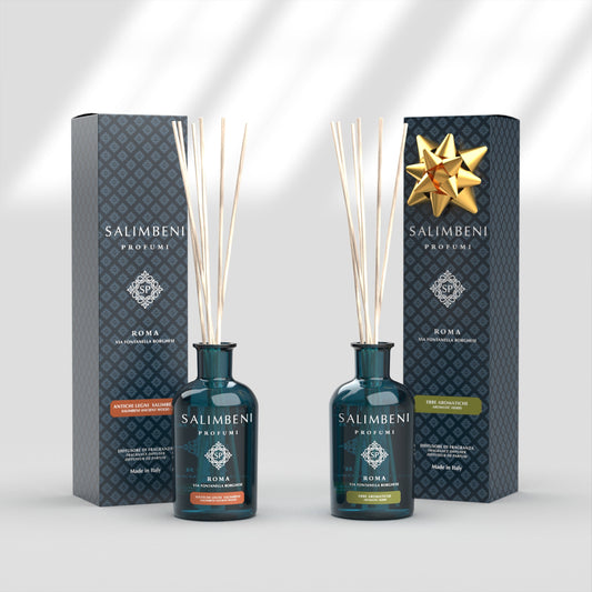 250 ml Salimbeni Antiek Hout Geurstokjes + 250 ml Aromatische Kruiden Geurstokjes