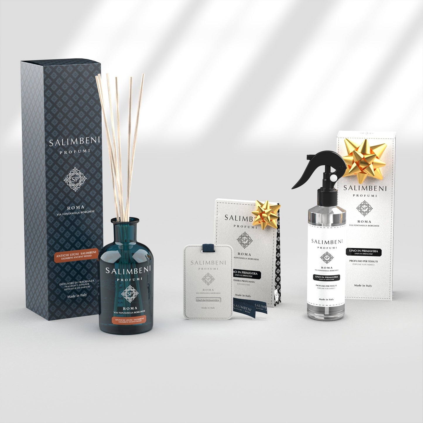 Bois Anciens Salimbeni 250 ml + Parfum Textile en Spray - Le Lin au Printemps en ESSAI GRATUIT + Cartes Parfumées pour les armoires - Le Lin au Printemps en ESSAI GRATUIT